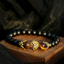 Load image into Gallery viewer, Vintage Crown Lion Head Bracelet Luxury Tiger Eye Stone Bead Bracelets Jewelry