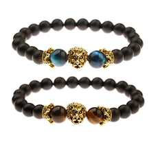 Load image into Gallery viewer, Vintage Crown Lion Head Bracelet Luxury Tiger Eye Stone Bead Bracelets Jewelry
