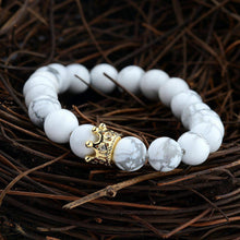 Load image into Gallery viewer, Women Men Gold Crown 8mm Natural Stone White Howlite Beads Charm Bracelets Gift