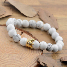 Load image into Gallery viewer, Women Men Gold Crown 8mm Natural Stone White Howlite Beads Charm Bracelets Gift