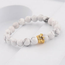 Load image into Gallery viewer, Women Men Gold Crown 8mm Natural Stone White Howlite Beads Charm Bracelets Gift