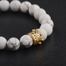 Load image into Gallery viewer, Women Men Gold Crown 8mm Natural Stone White Howlite Beads Charm Bracelets Gift