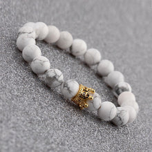 Load image into Gallery viewer, Women Men Gold Crown 8mm Natural Stone White Howlite Beads Charm Bracelets Gift