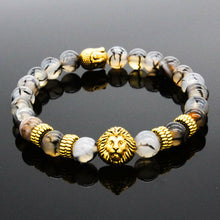 Load image into Gallery viewer, 2019 Gold Lion Buddha 8MM Natural Stone Beaded Women Men&#39;s Bracelets Gift
