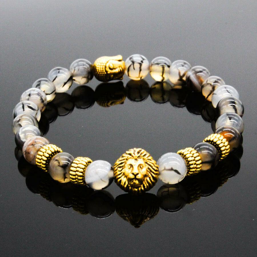 2019 Gold Lion Buddha 8MM Natural Stone Beaded Women Men's Bracelets Gift