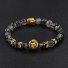 Load image into Gallery viewer, 2019 Gold Lion Buddha 8MM Natural Stone Beaded Women Men&#39;s Bracelets Gift

