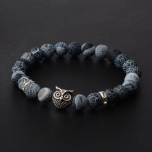 Load image into Gallery viewer, 8MM Mens Spot Natural Lava Stone Gold Silver Owl Beaded Charm Bracelets 2020 New
