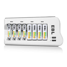Load image into Gallery viewer, 8-Slots Battery Charger for AA AAA NIMH NICD Rechargeable Batteries + Dual USB
