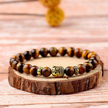 Load image into Gallery viewer, 8mm Natural Tiger Eye Beads Buddha Head Women Men Yoga energy Bracelets Jewelry
