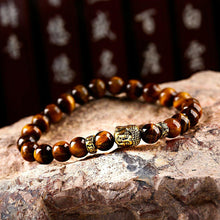 Load image into Gallery viewer, 8mm Natural Tiger Eye Beads Buddha Head Women Men Yoga energy Bracelets Jewelry
