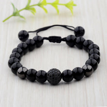 Load image into Gallery viewer, Charm Men&#39;s Bright Zircon Micro Pave Black Natural Stone Round Beaded Bracelets
