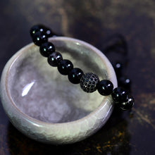 Load image into Gallery viewer, Charm Men&#39;s Bright Zircon Micro Pave Black Natural Stone Round Beaded Bracelets
