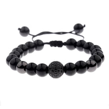 Load image into Gallery viewer, Charm Men&#39;s Bright Zircon Micro Pave Black Natural Stone Round Beaded Bracelets
