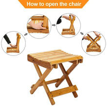 Load image into Gallery viewer, Durable Anti-Slip Bamboo Bath Stool Seat w/ Storage Shelf For Kids Safety Wood
