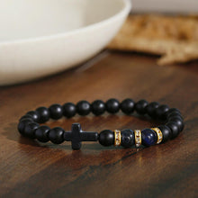 Load image into Gallery viewer, Fashion Men Women Lava Agate Stone Blue Tiger Eye Cross Elastic Bracelet Jewelry
