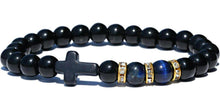 Load image into Gallery viewer, Fashion Men Women Lava Agate Stone Blue Tiger Eye Cross Elastic Bracelet Jewelry
