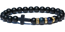 Load image into Gallery viewer, Fashion Men Women Lava Agate Stone Blue Tiger Eye Cross Elastic Bracelet Jewelry
