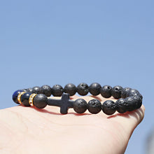 Load image into Gallery viewer, Fashion Men Women Lava Agate Stone Blue Tiger Eye Cross Elastic Bracelet Jewelry
