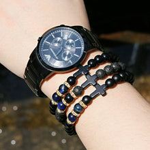 Load image into Gallery viewer, Fashion Men Women Lava Agate Stone Blue Tiger Eye Cross Elastic Bracelet Jewelry
