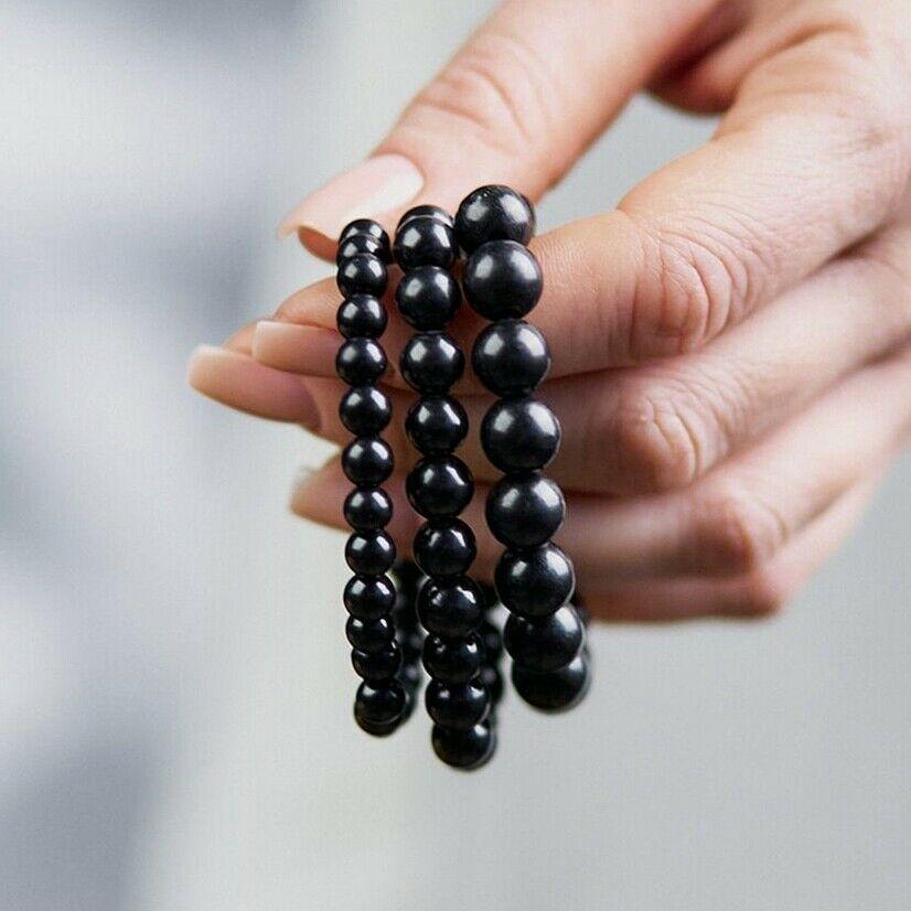 Fashion Natural Stone 8mm Beads Black Obsidian Gemstone Yoga Bracelet Jewelry