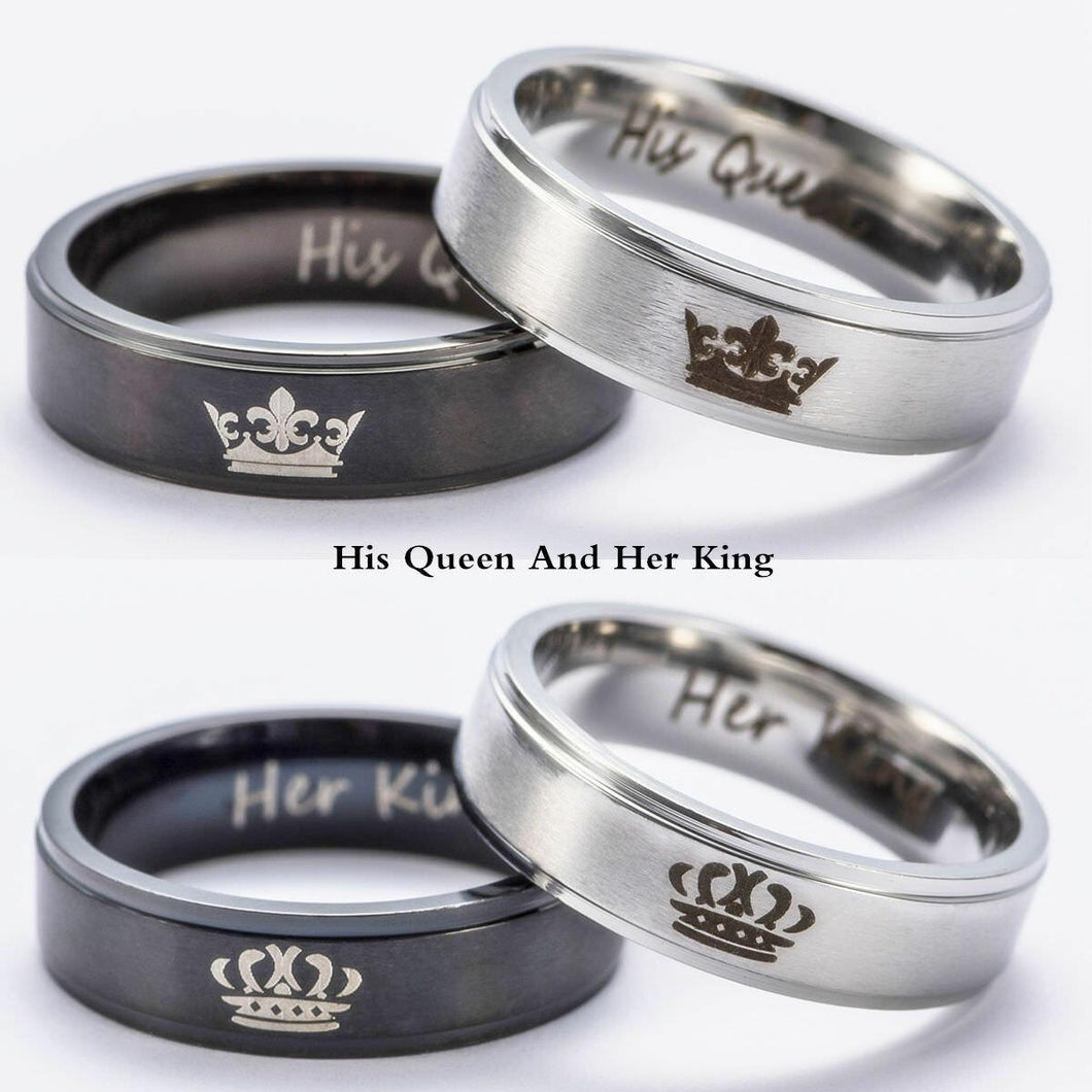 His Queen And Her King Stainless Steel Couple For Lover Engagement Rings Jewelry