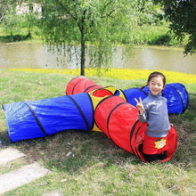 Load image into Gallery viewer, Kids 4-way Play Tunnel Tent Children Pop-up Adventure Tube Pets Crawl Hide Toy
