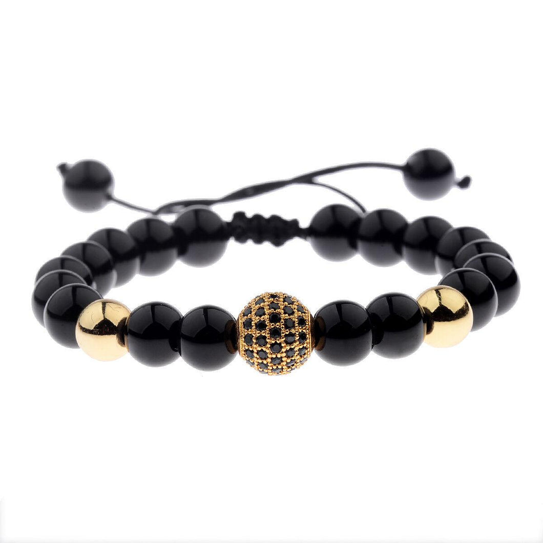 Luxury Men's Natural Stone Gold Zircon Micro Pave CZ Beaded Bracelets Jewelry