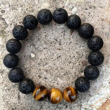 Load image into Gallery viewer, Men 12MM Natural Lava Stone Tiger Eye Beaded Diffuser Bracelets Charm Jewelry
