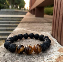 Load image into Gallery viewer, Men 12MM Natural Lava Stone Tiger Eye Beaded Diffuser Bracelets Charm Jewelry
