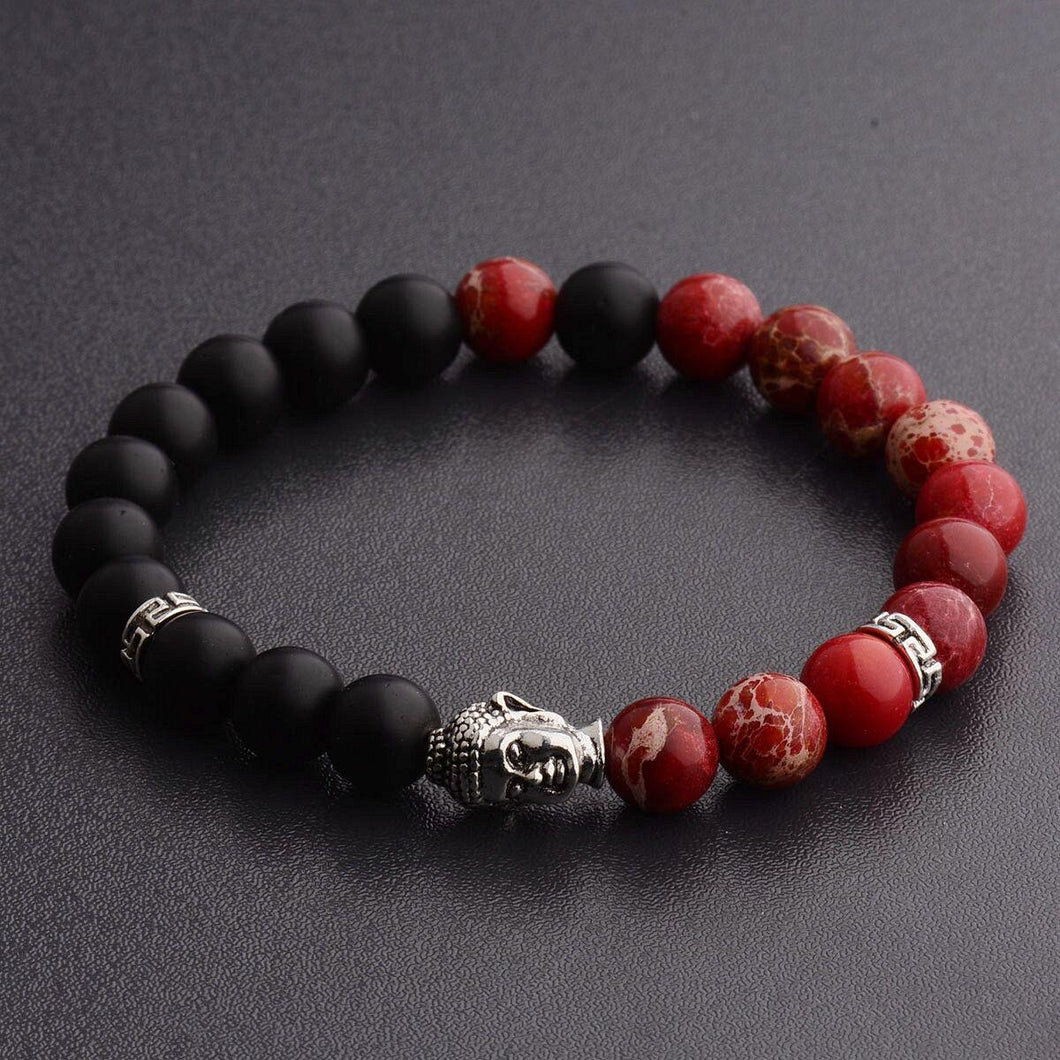 Men And Women Color Natural Stone Beads Silver Buddha Hand 8MM Fashion Bracelets