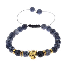 Load image into Gallery viewer, Men Gold Leopard Head Natural 8mm Weathering Agate Beads Braided Bracelets Gift
