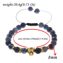Load image into Gallery viewer, Men Gold Leopard Head Natural 8mm Weathering Agate Beads Braided Bracelets Gift
