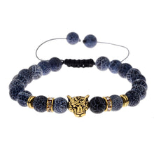 Load image into Gallery viewer, Men Gold Leopard Head Natural 8mm Weathering Agate Beads Braided Bracelets Gift
