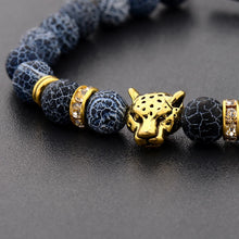 Load image into Gallery viewer, Men Gold Leopard Head Natural 8mm Weathering Agate Beads Braided Bracelets Gift
