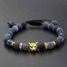 Load image into Gallery viewer, Men Gold Leopard Head Natural 8mm Weathering Agate Beads Braided Bracelets Gift
