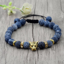 Load image into Gallery viewer, Men Gold Leopard Head Natural 8mm Weathering Agate Beads Braided Bracelets Gift
