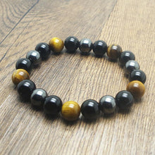 Load image into Gallery viewer, Triple Protection Luck Hematite Beads Black Obsidian Tiger&#39;s Eye Stone Bracelets
