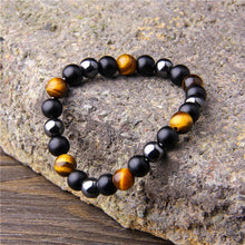 Load image into Gallery viewer, Triple Protection Luck Hematite Beads Black Obsidian Tiger&#39;s Eye Stone Bracelets
