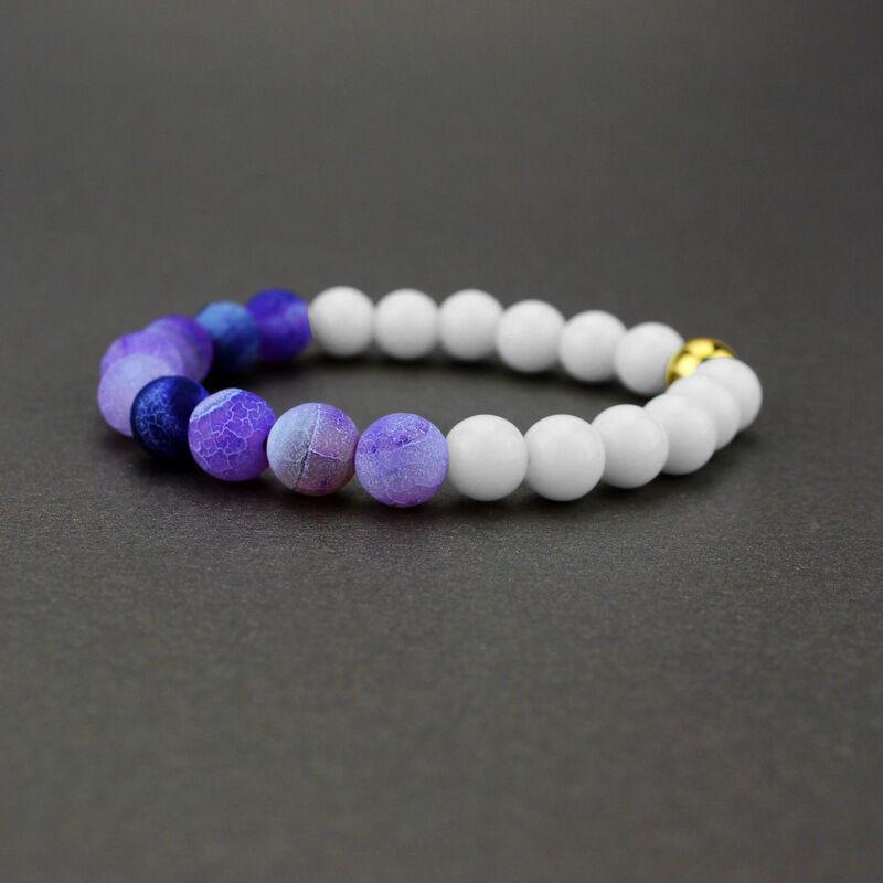 Unisex Fashion Natural 8mm Round Agate Gemstone Beads Stretch Handmade Bracelets