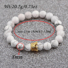 Load image into Gallery viewer, Women Men Gold Crown 8mm Natural Stone White Howlite Beads Charm Bracelets Gift
